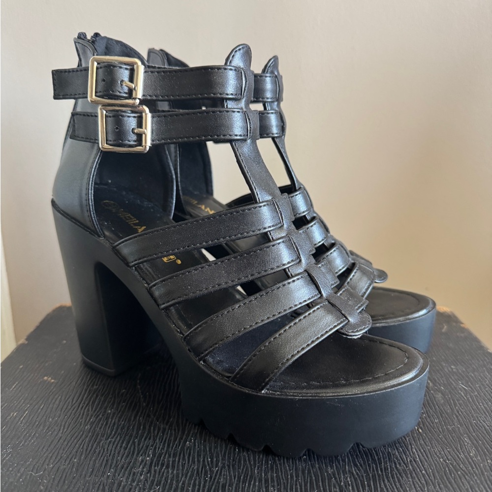 Black Strappy Platform Heels